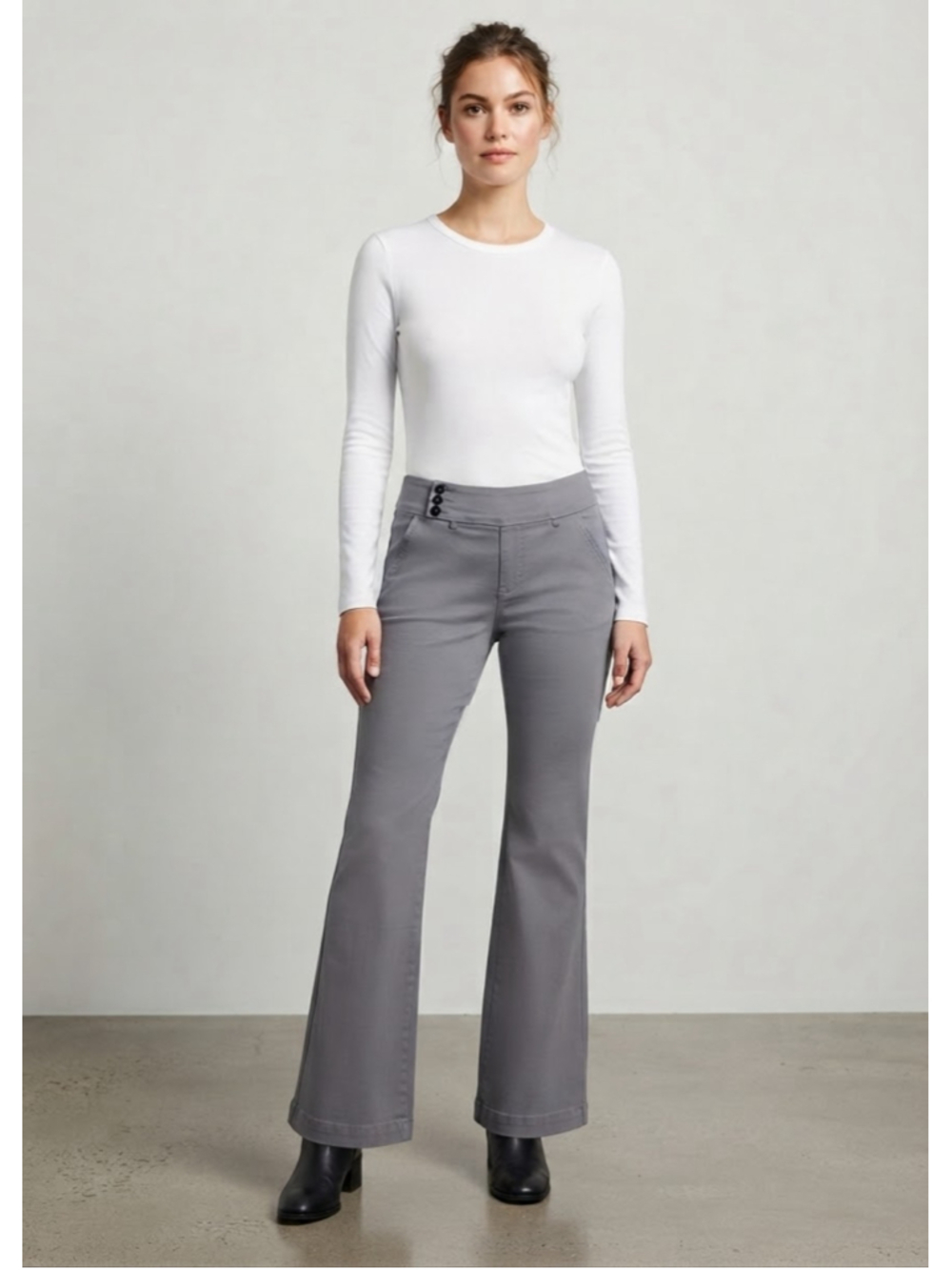 NWT Flamingals Grey Flare Leg Trousers Size Large Wide Leg Office Career Preppy